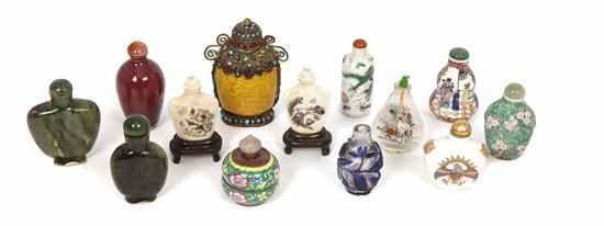 Appraisal: Thirteen Chinese Snuff Bottles comprising various forms and materials Height