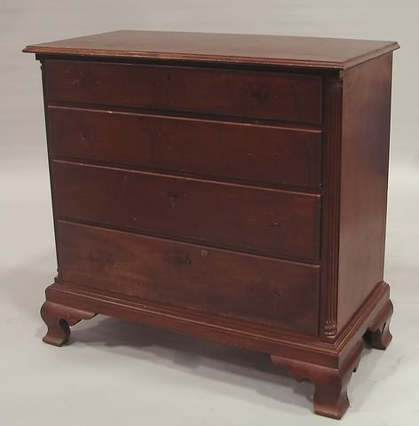 Appraisal: Walnut with four graduated lip drawers flanked by reeded quarter