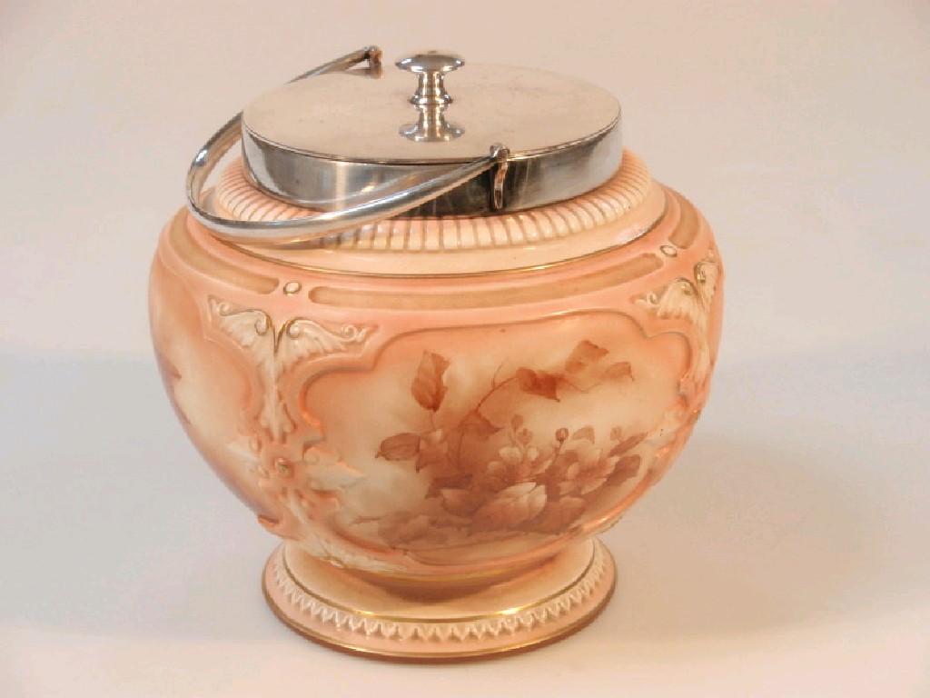 Appraisal: A Hadley's Worcester porcelain biscuit barrel of ovoid form decorated