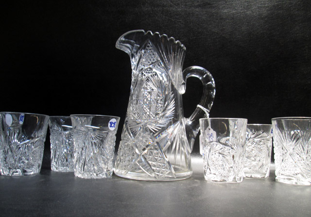 Appraisal: CUT CRYSTAL PITCHER WITH NINE GLASSES in various patterns of