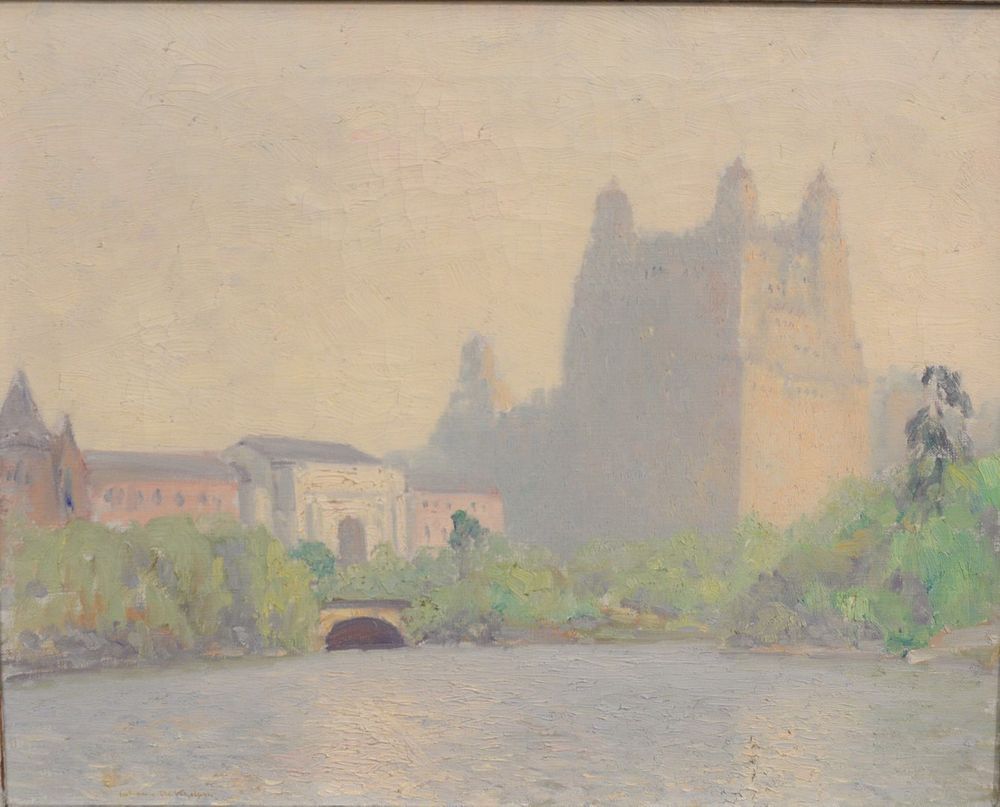 Appraisal: Johann Berthelsen - Central Park Bridge New York oil on