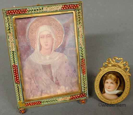 Appraisal: Miniature portrait on porcelain of a young woman ''h and