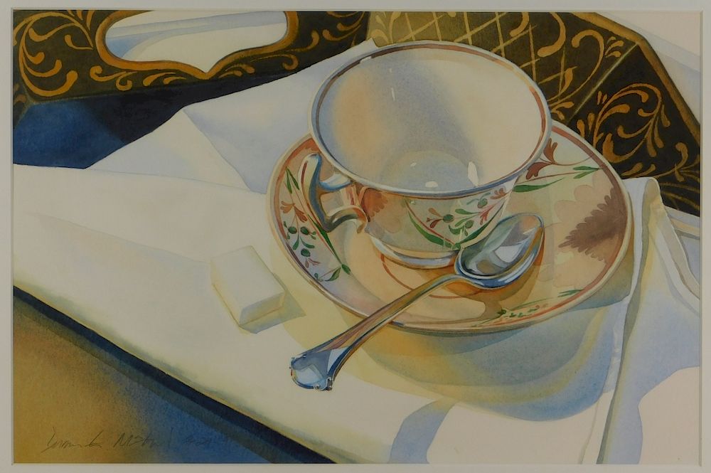 Appraisal: Contemporary Tea Time Tabletop Still Life Painting United States Dated