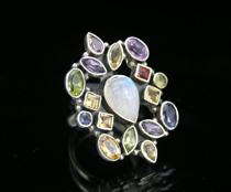 Appraisal: Contemporary Gemstone Ring Sterling silver ring set with various gemstones