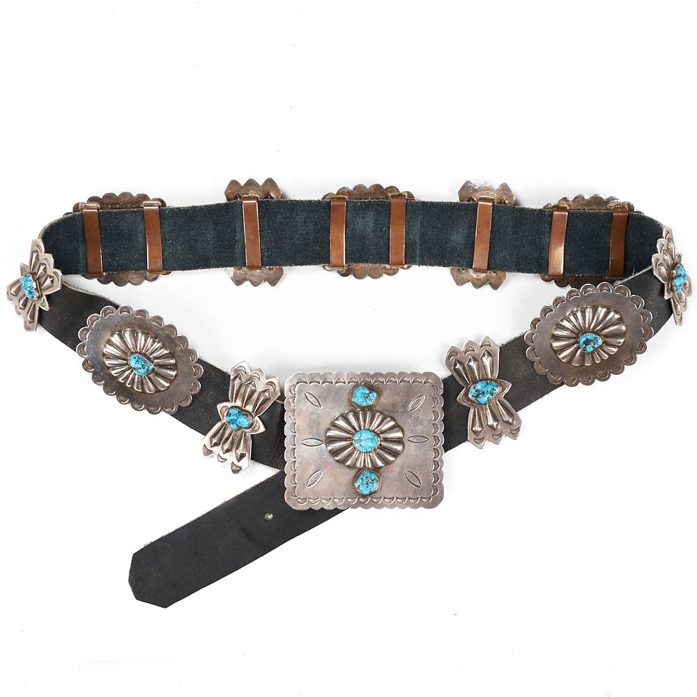 Appraisal: Native American Sterling Turquoise Concha Belt One mid-twentieth century Native