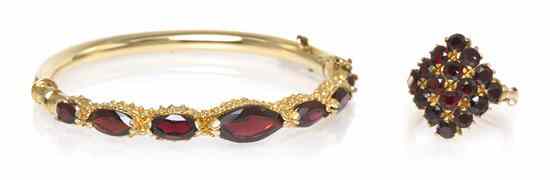 Appraisal: A Group of Yellow Gold and Garnet Jewelry containing a