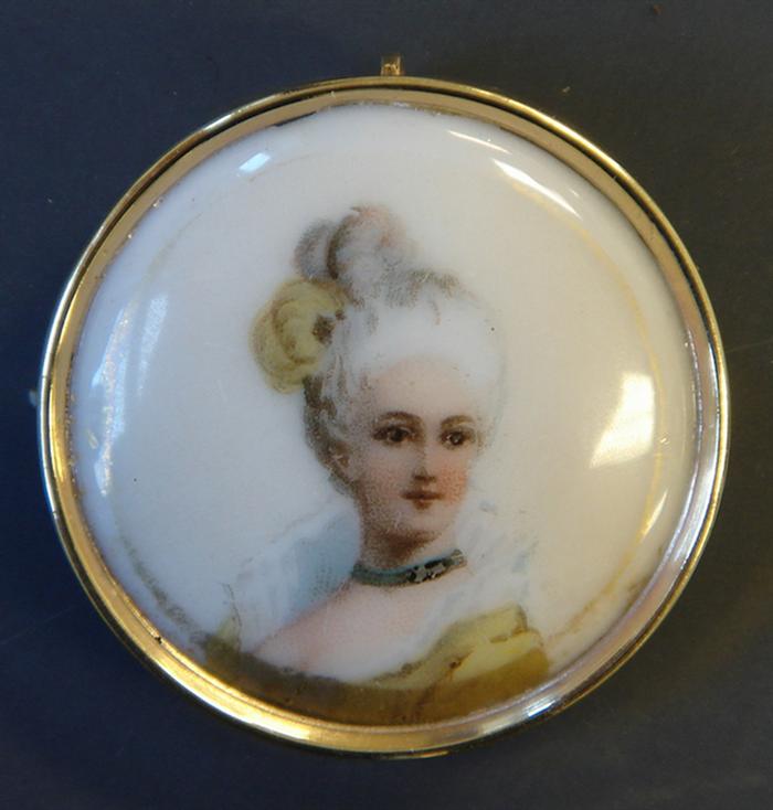 Appraisal: K yg Painted Porcelain Pin Pendant Round frame containing a