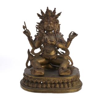 Appraisal: Large Himalayan patinated metal wrathful Deity Large Himalayan patinated metal