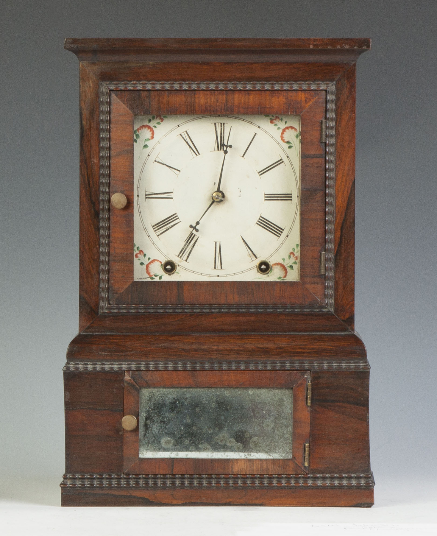 Appraisal: William Johnson Ripple Front Shelf Clock w Mirror Rosewood case