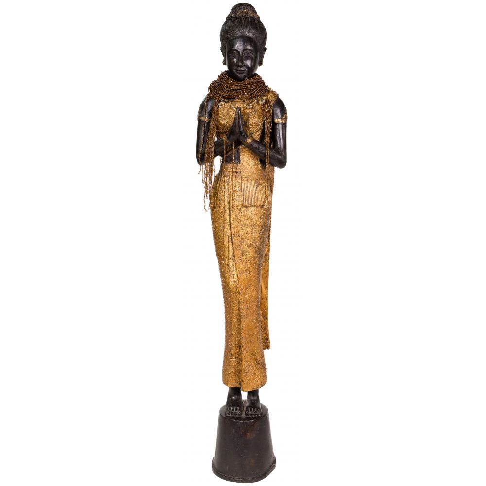 Appraisal: SOUTHEAST ASIAN BRONZE STATUEDepicting a female figure in gold tone