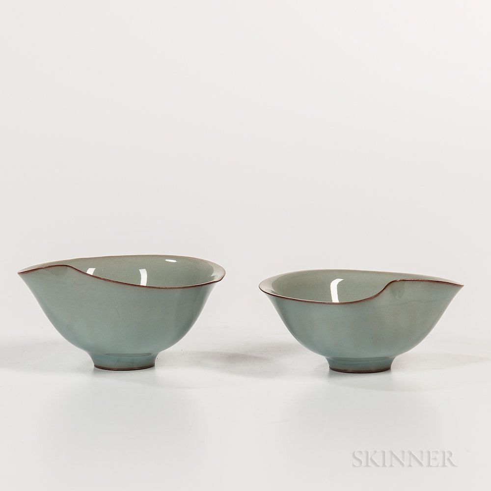 Appraisal: Pair of Kawase Shinobu b Celadon Wine Cups Pair of