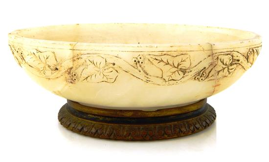 Appraisal: Early th C oblong alabaster bowl carved with ivy leaf