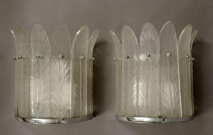 Appraisal: Pair of Art Deco-Style Frosted Glass and Chrome-Plated Wall Lights