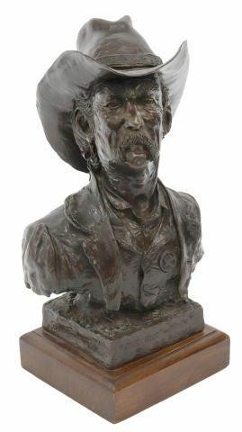 Appraisal: Bronze sculpture on wood base One Riot One Ranger signed