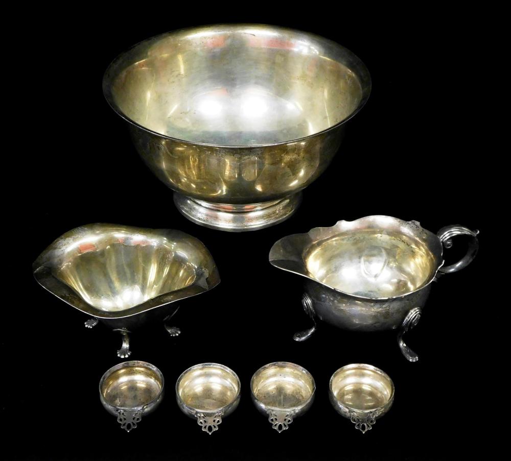 Appraisal: STERLING Seven pieces of hollowware including a Revere style bowl