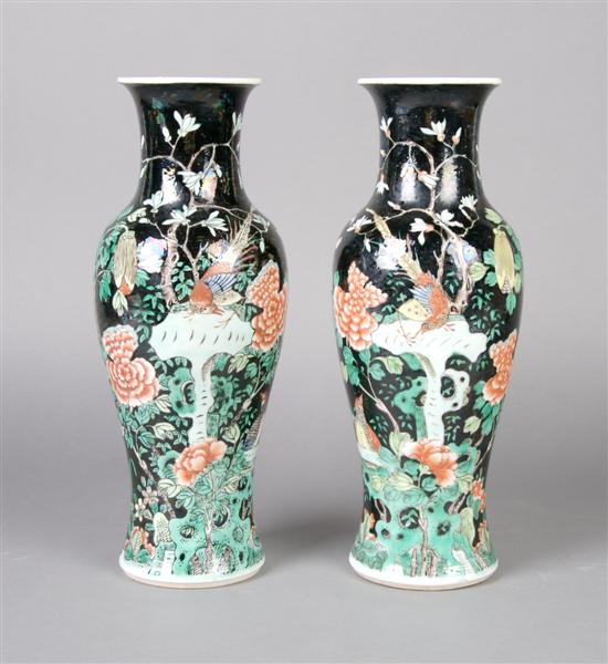 Appraisal: A Pair of Chinese Famille Noir Vases Height inches