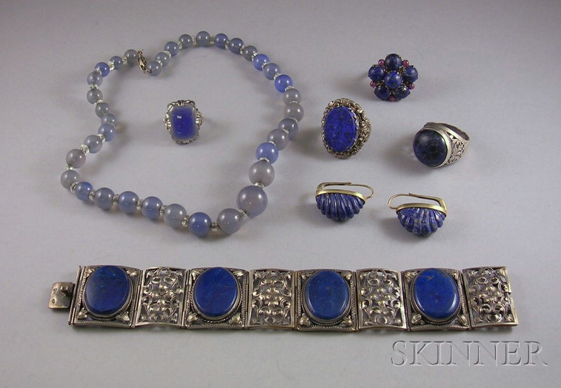 Appraisal: Group of Lapis and Blue Glass Jewelry including a silver