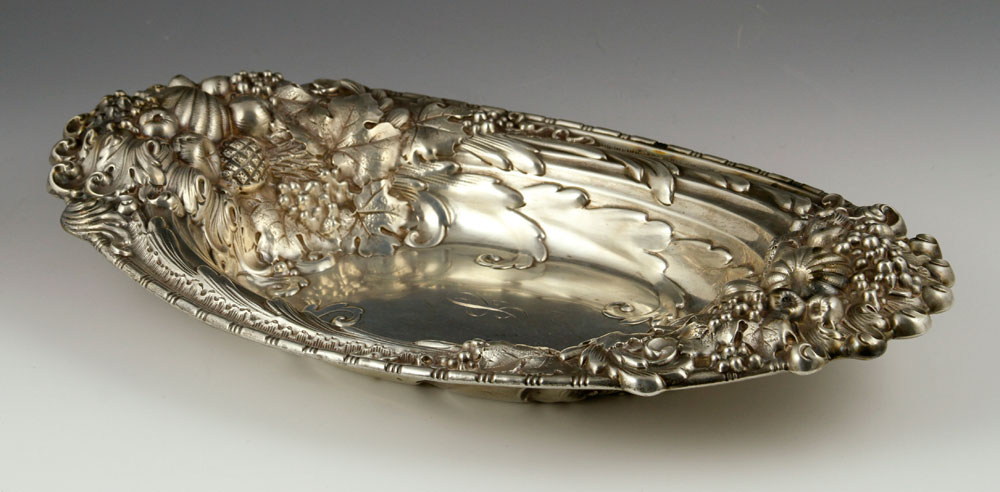 Appraisal: - Embossed Sterling Dish Dish sterling silver embossed with fruit