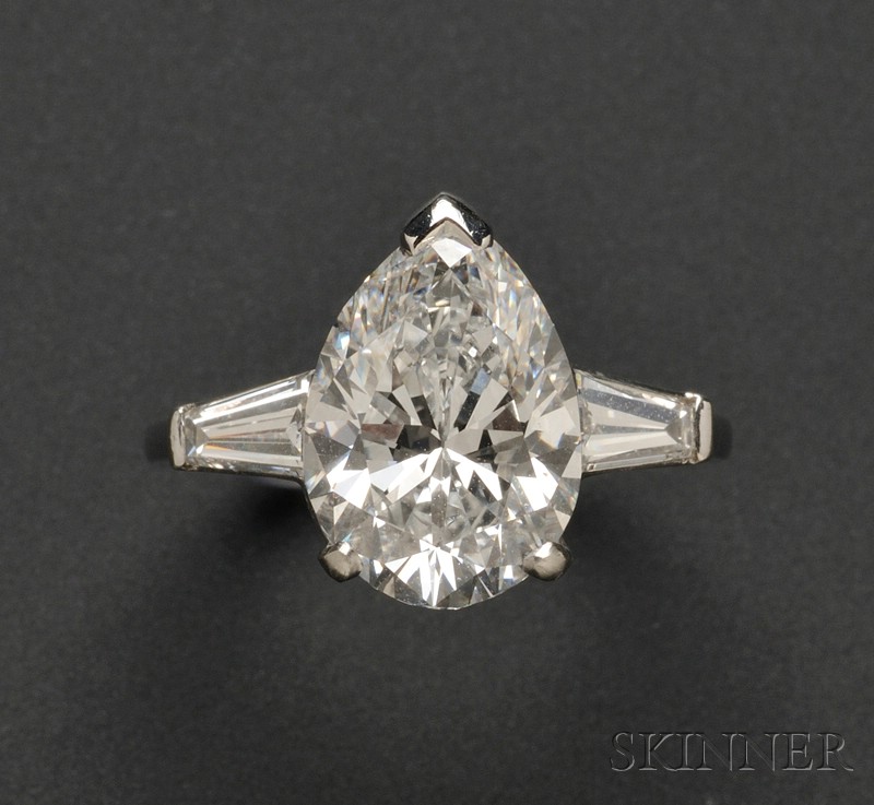 Appraisal: Platinum and Diamond Solitaire prong-set with a pear-shape faceted diamond