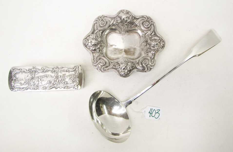 Appraisal: THREE SILVER ITEMS King George III punch ladle hallmarked British