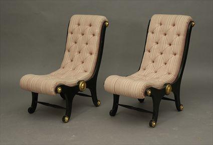 Appraisal: Pair of Painted and Parcel-Gilt Upholstered Low Side Chairs