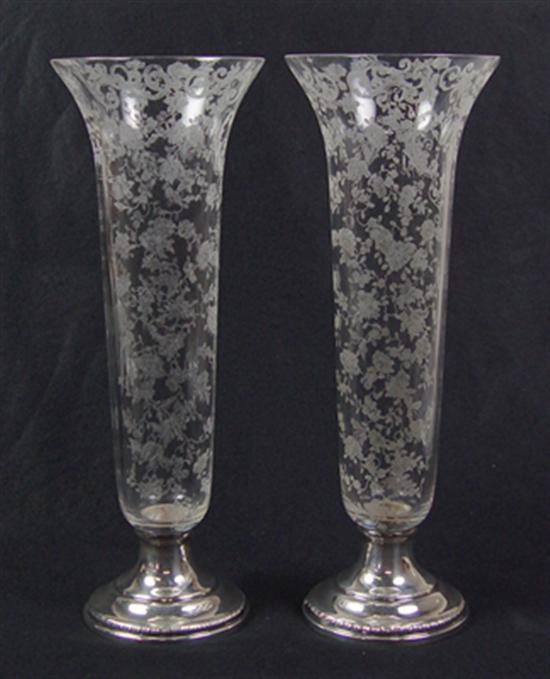 Appraisal: Pair of Chantilly Cambridge Vases With weighted sterling bases One