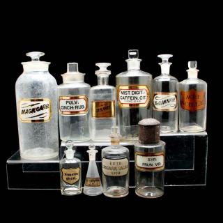 Appraisal: Miscellaneous Group of Glass Apothecary Bottles enamel and glass labels