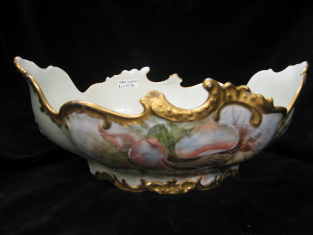 Appraisal: Silesia Victorian Porcelain Centerpiece Bowl handpainted shell aquatic decor artist