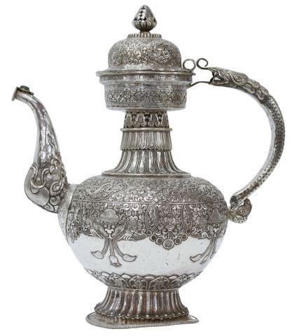 Appraisal: Chinese silver content unknown ceremonial wine ewer likely Sino-Tibetan domed