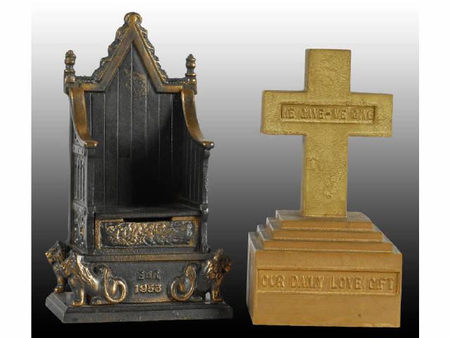 Appraisal: Lot of Cast Iron Throne Cross Still Banks Description Includes