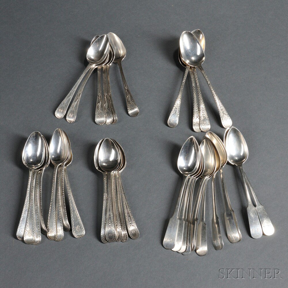 Appraisal: Assembled Group of Thirty-six Georgian and Georgian-style Silver Teaspoons twenty-four