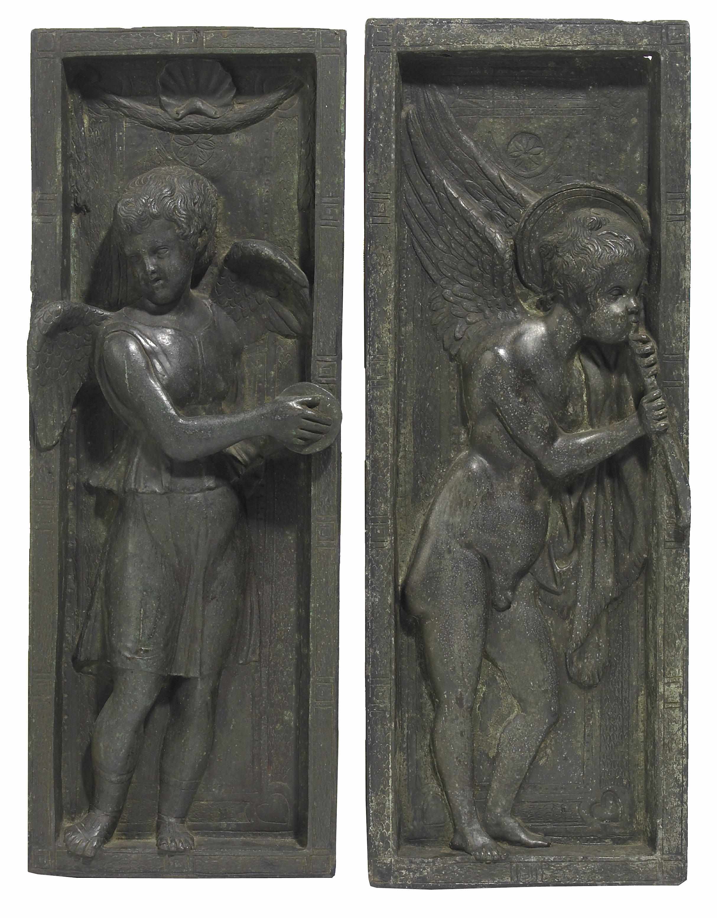 Appraisal: A pair of Continental patinated bronze relief plaques height in