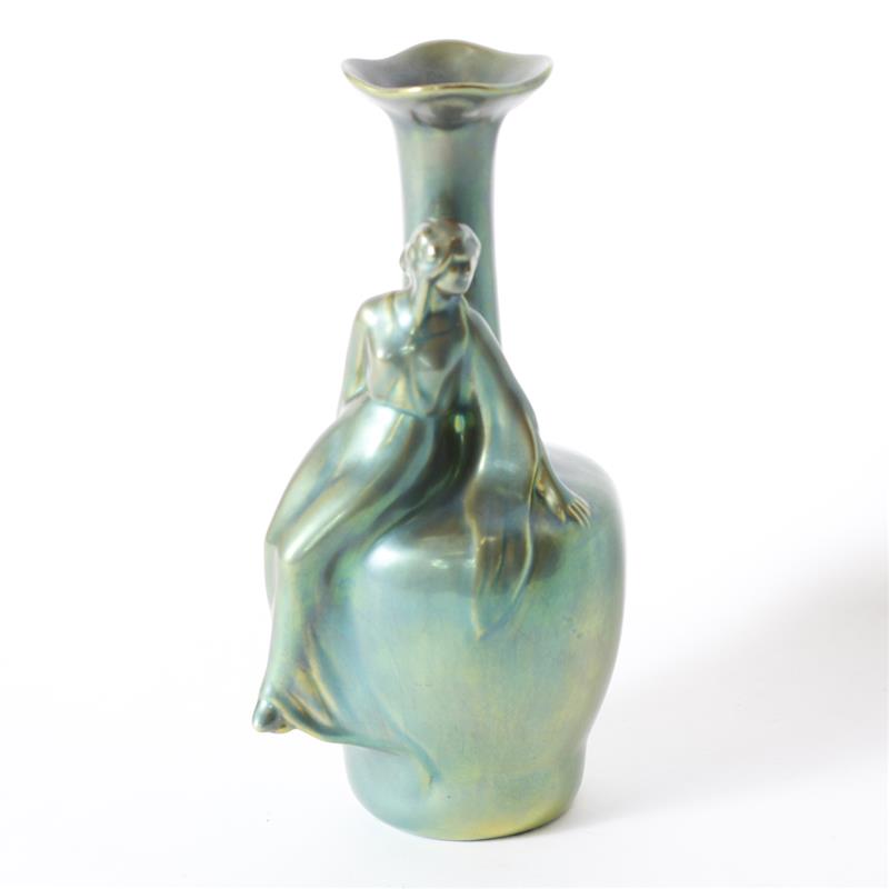 Appraisal: Zsolnay Hungary Art Nouveau Eosin Glazed Green Ceramic Vase with