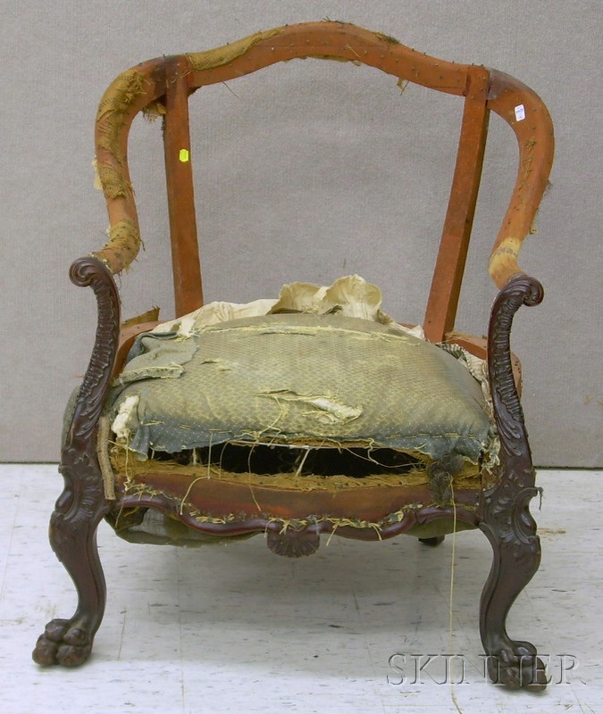 Appraisal: Late Victorian Rococo-style Upholstered Carved Maple Armchair lacking upholstery