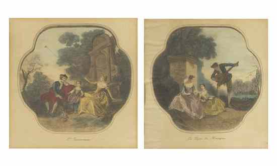 Appraisal: A Pair of French Handcolored Engravings each depicting three figures