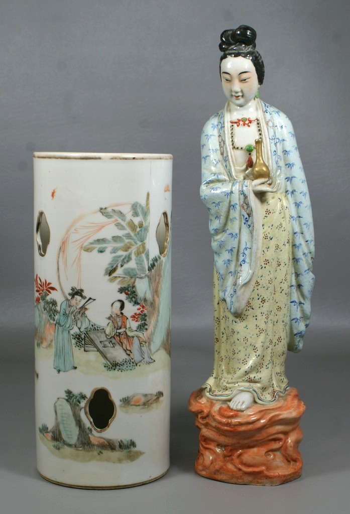 Appraisal: Chinese porcelain figure of a woman holding a vase h