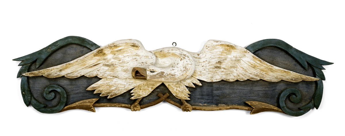 Appraisal: AMERICAN CARVED AND PAINTED EAGLE STERNBOARD FROM THE SHIP quot