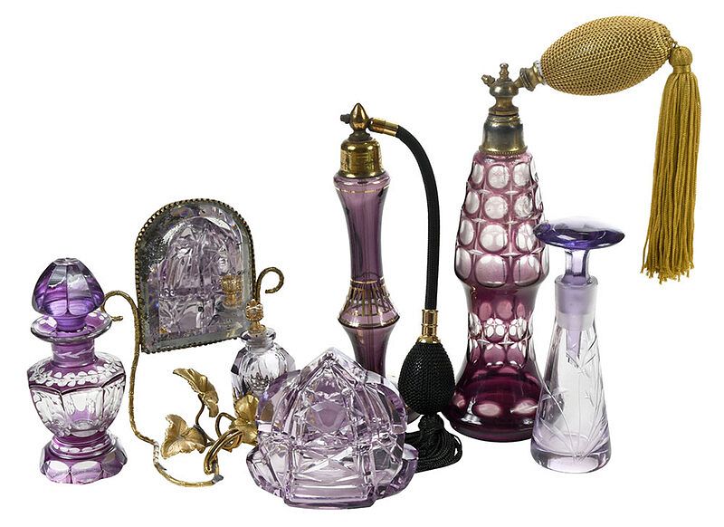 Appraisal: Six Amethyst Glass Perfume Bottles Continental late th th century