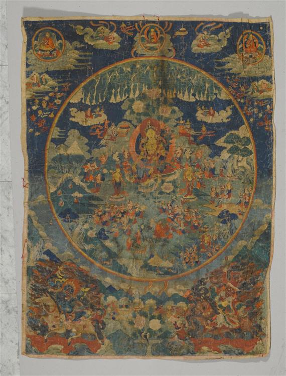 Appraisal: TANGKA OF TARA PARADISE Tibet th c x cm Wrinkled