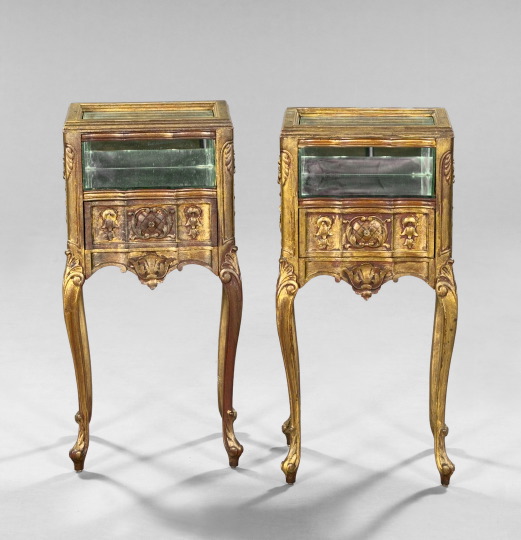 Appraisal: Interesting Pair of Louis XV-Style Giltwood Vitrine-Form Side Tables mid-