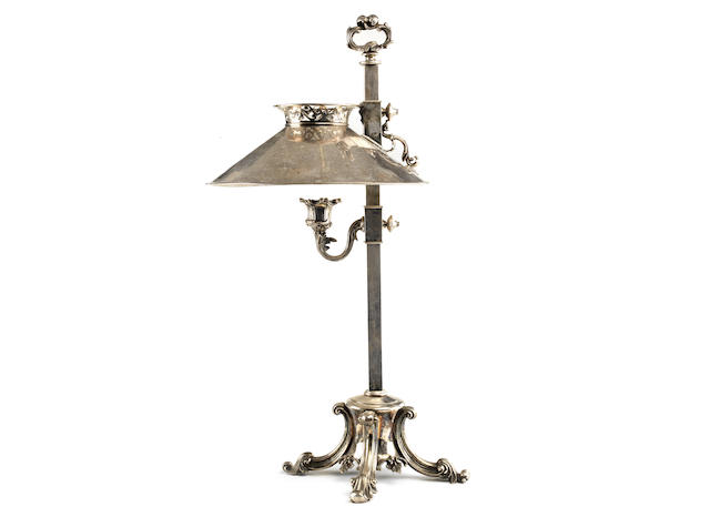 Appraisal: A th century electroplated student lamp the adjustable square column