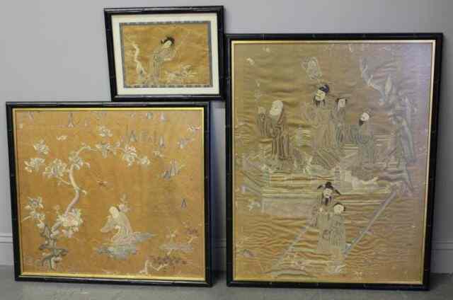 Appraisal: Antique Asian Needlework Lot Includes Chinese handmade silk thread on