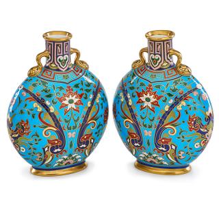 Appraisal: PAIR OF CHRISTOPHER DRESSER FOR MINTONS MOON FLASKS Decorated in