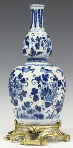 Appraisal: Delft blue and white double-gourd vase late th c reeded