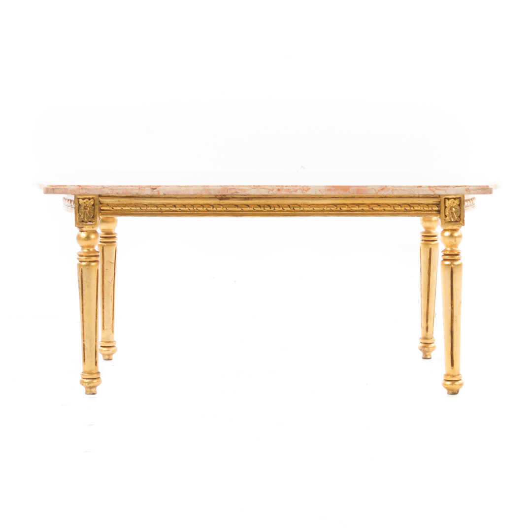 Appraisal: Louis XVI style giltwood marble top coffee table th century