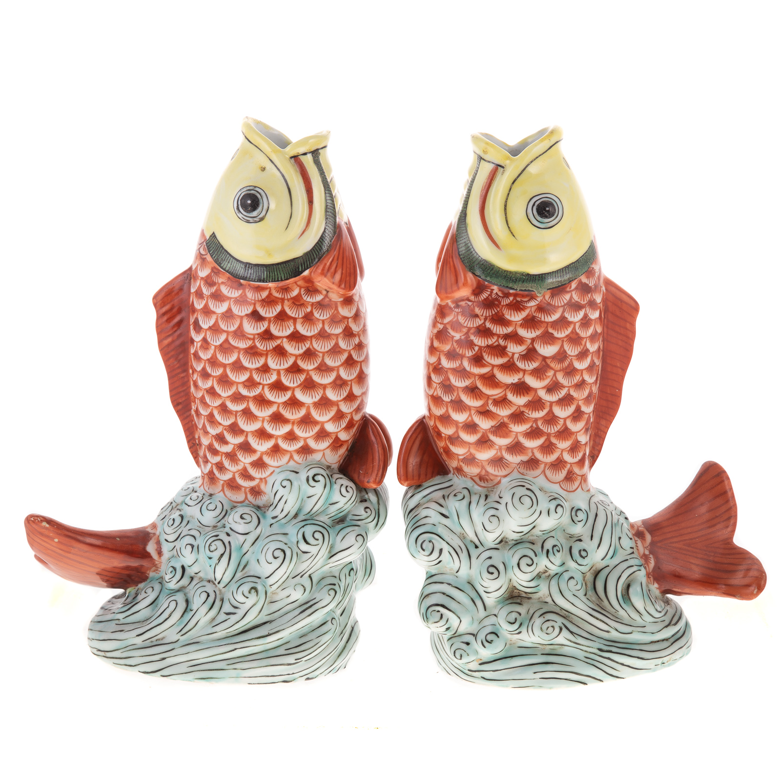 Appraisal: A PAIR OF CHINESE EXPORT PORCELAIN FISH VASES Modeled as