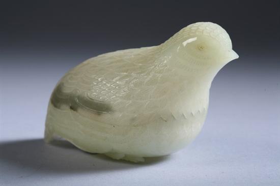 Appraisal: CHINESE CELADON JADE QUAIL-FORM BOX - in high in long