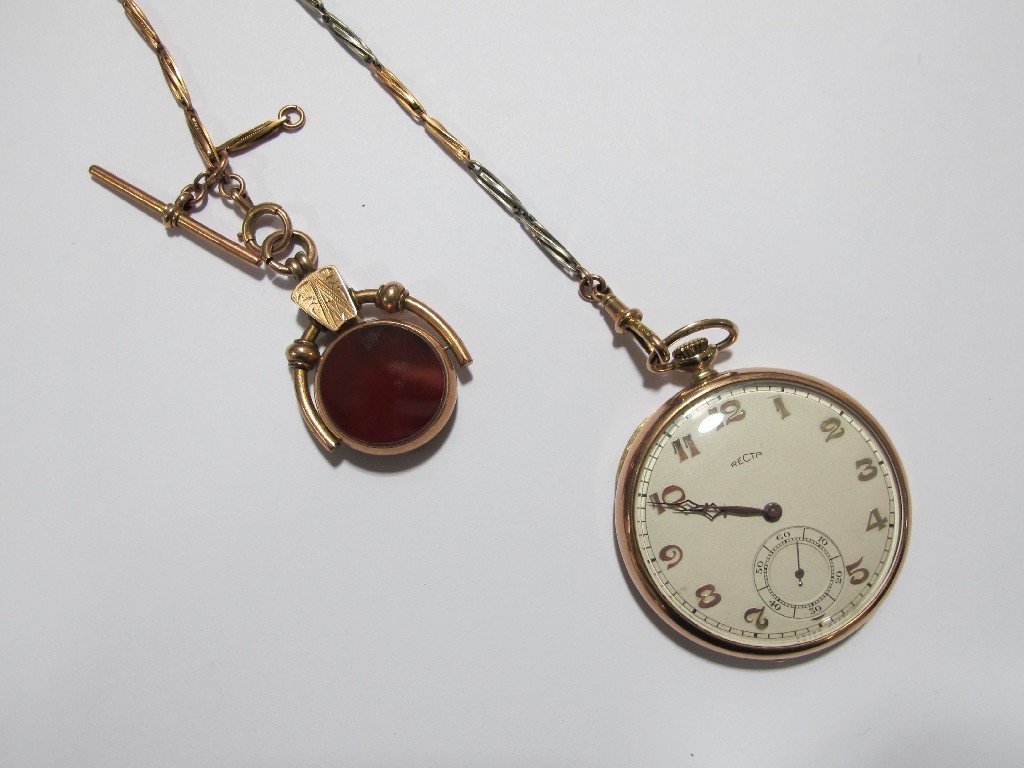 Appraisal: Nine carat gold cased Recta open faced pocket watch with