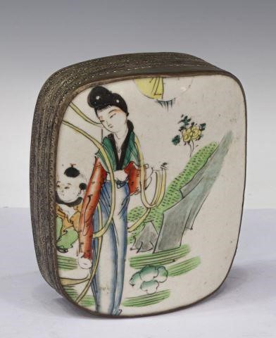 Appraisal: Chinese porcelain and metal box th c the lid with