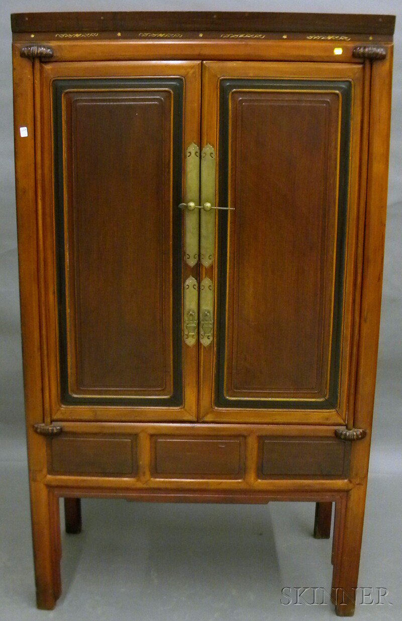 Appraisal: Chinese Part-ebonized Ivory-inlaid Carved Hardwood Two-door Cabinet ht wd dp